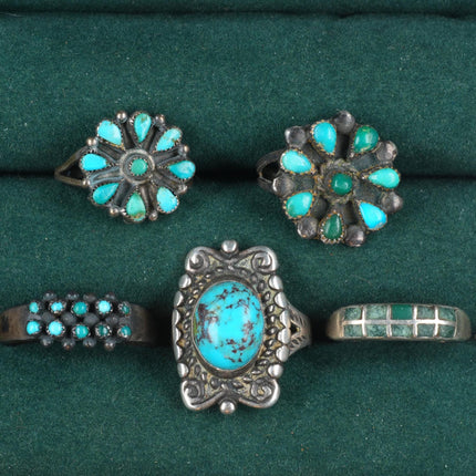 sz6- sz9 Vintage 1940's-50's Navajo/Zuni petit point sterling silver rings