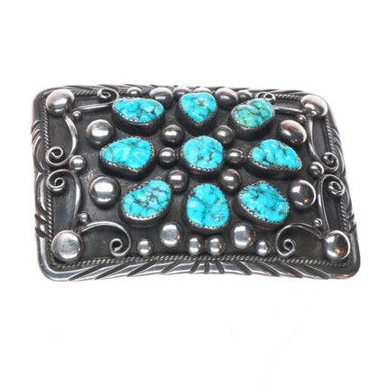 Vintage EB Navajo sterling silver turquoise cluster belt buckle