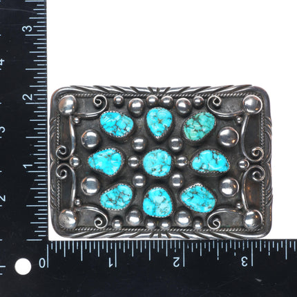Vintage EB Navajo sterling silver turquoise cluster belt buckle
