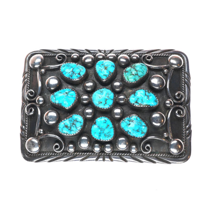 Vintage EB Navajo sterling silver turquoise cluster belt buckle