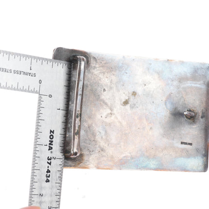 Big vintage Navajo sterling silver belt buckle w/Geometric overlay design