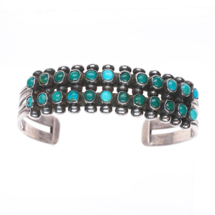 6.4" 30's-40's Vintage Zuni Snake eye turquoise 2 row cuff bracelet sterling silver