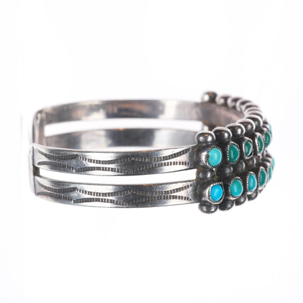 6.4" 30's-40's Vintage Zuni Snake eye turquoise 2 row cuff bracelet sterling silver