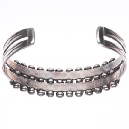 6.4" 30's-40's Vintage Zuni Snake eye turquoise 2 row cuff bracelet sterling silver