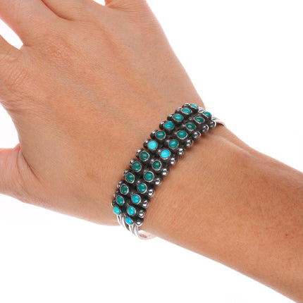 6.4" 30's-40's Vintage Zuni Snake eye turquoise 2 row cuff bracelet sterling silver