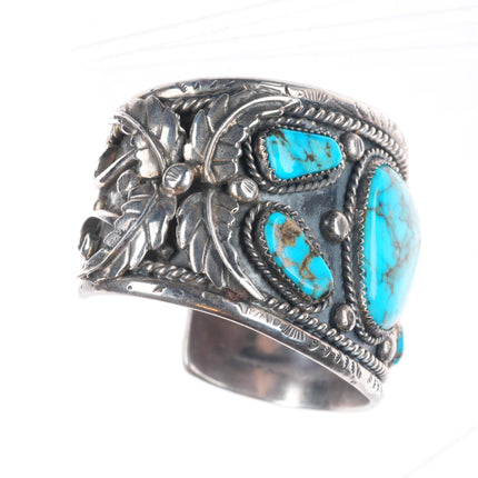 7" Heavy vintage Navajo sterling silver cuff bracelet with nice turquoise
