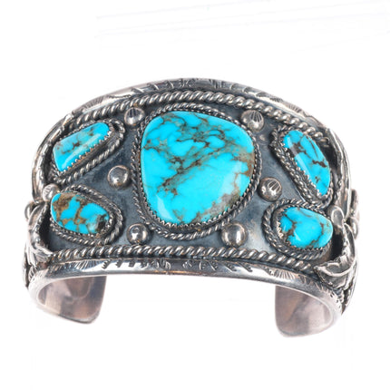 7" Heavy vintage Navajo sterling silver cuff bracelet with nice turquoise