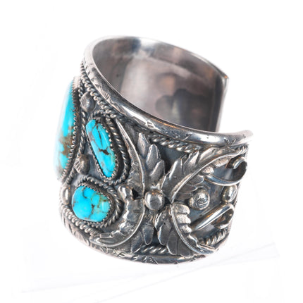 7" Heavy vintage Navajo sterling silver cuff bracelet with nice turquoise