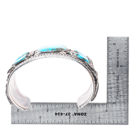 7" Heavy vintage Navajo sterling silver cuff bracelet with nice turquoise