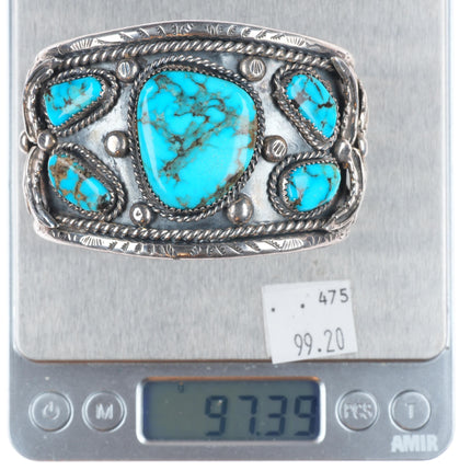 7" Heavy vintage Navajo sterling silver cuff bracelet with nice turquoise