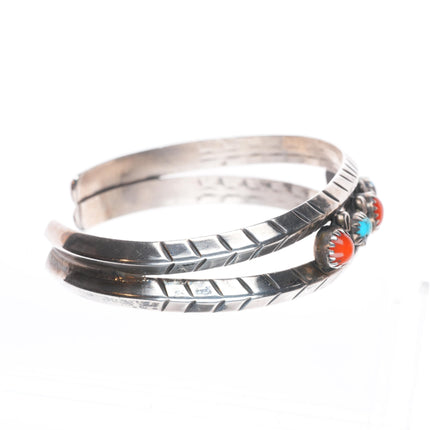 6.4" E Claw Navajo for Atkinson sterling silver, turquoise, coral cuff bracelet
