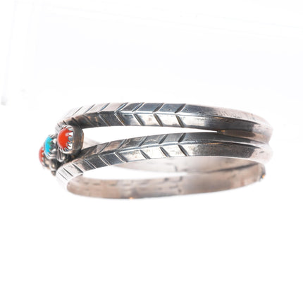 6.4" E Claw Navajo for Atkinson sterling silver, turquoise, coral cuff bracelet