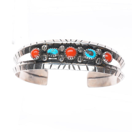 6.4" E Claw Navajo for Atkinson sterling silver, turquoise, coral cuff bracelet