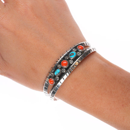 6.4" E Claw Navajo for Atkinson sterling silver, turquoise, coral cuff bracelet