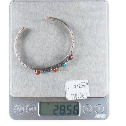 6.4" E Claw Navajo for Atkinson sterling silver, turquoise, coral cuff bracelet
