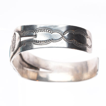 7" 1940's Navajo hand stamped sterling silver cuff bracelet with turquoise