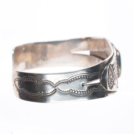 7" 1940's Navajo hand stamped sterling silver cuff bracelet with turquoise