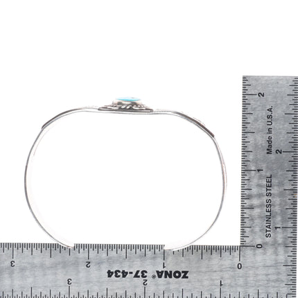 7" 1940's Navajo hand stamped sterling silver cuff bracelet with turquoise