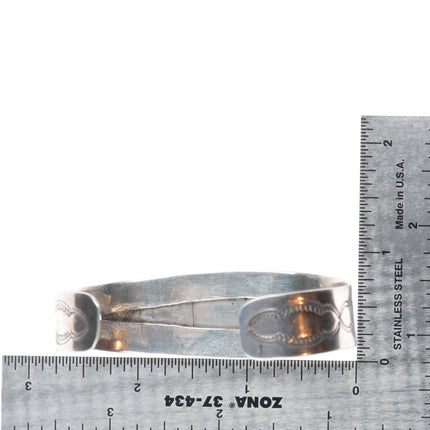 7" 1940's Navajo hand stamped sterling silver cuff bracelet with turquoise