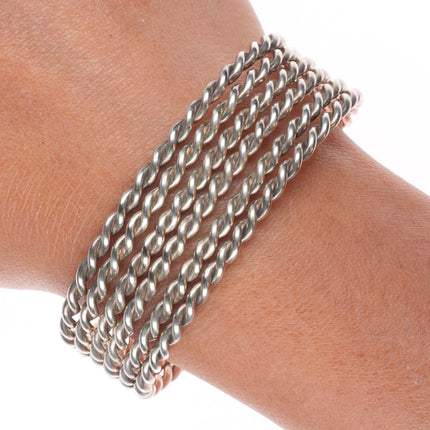 6.5" Vintage Southwestern sterling silver twisted wire 6 row cuff bracelet