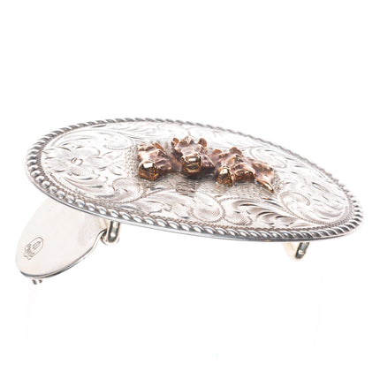 Vintage Diablo Sterling silver 3 horse heads western rodeo belt buckle