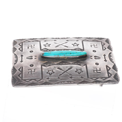 c1930 Vintage Navajo sterling silver turquoise whirling logs/arrows belt buckle
