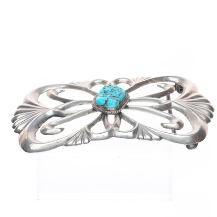 Big Vintage Navajo tufa/sand cast sterling silver belt buckle with turquoise