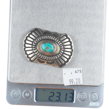 small vintage Navajo sterling silver deep stamped concho belt buckle w/turquoise