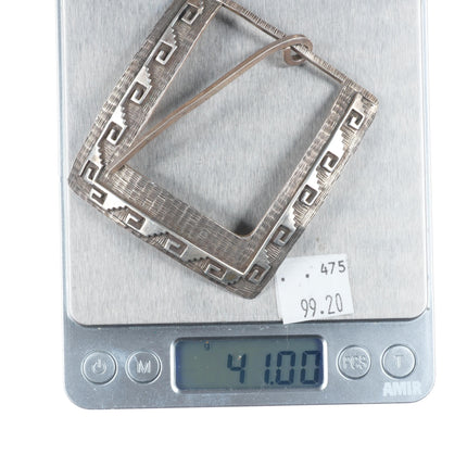 Big vintage Hopi overlay style belt buckle with wave/water motif sterling silver