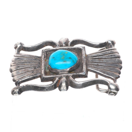 Vintage Navajo sterling silver Tufa/Sand Cast Ketoh form belt buckle w/turquoise