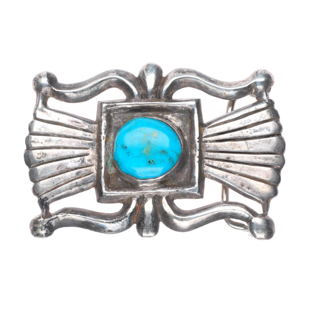 Vintage Navajo sterling silver Tufa/Sand Cast Ketoh form belt buckle w/turquoise