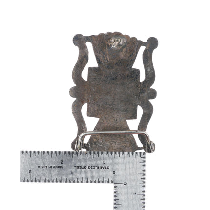 Vintage Navajo sterling silver Tufa/Sand Cast Ketoh form belt buckle w/turquoise