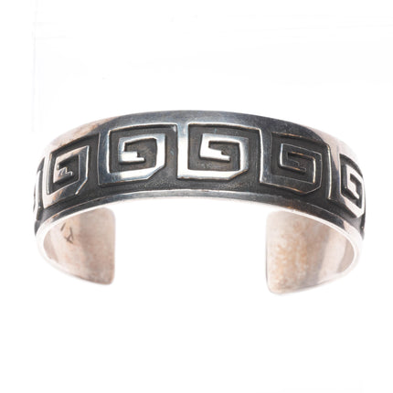 7" Vintage Navajo sterling silver maze pattern overlay cuff bracelet