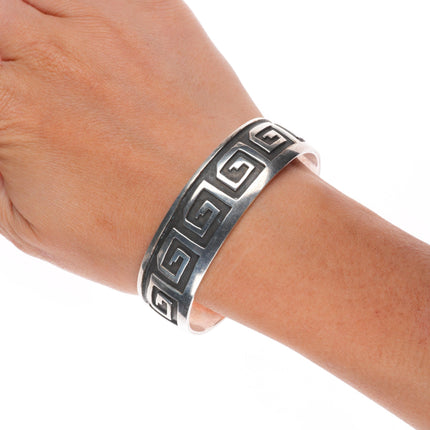 7" Vintage Navajo sterling silver maze pattern overlay cuff bracelet