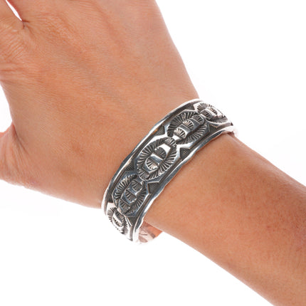 6.6" Vintage Navajo Deep stamped sterling silver SB cuff bracelet