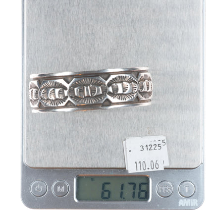 6.6" Vintage Navajo Deep stamped sterling silver SB cuff bracelet