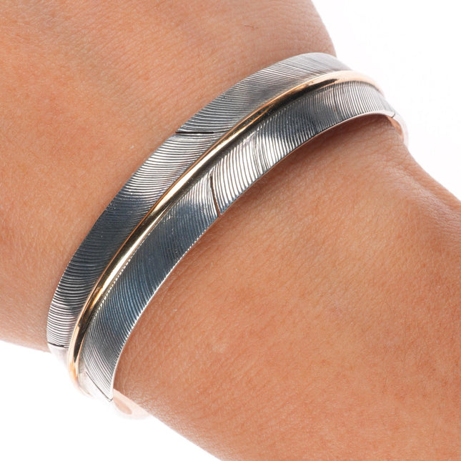 6.5" Lena Platero Navajo sterling silver/gold filled feather cuff bracelet