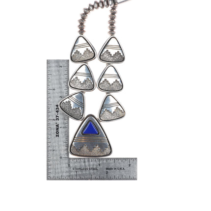 Alfred Joe Navajo Sterling silver lapis beaded necklace shadowbox/overlay design