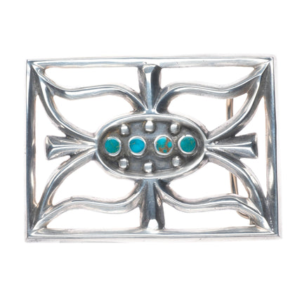Vintage Navajo Blue Gem turquoise tufa/sand cast sterling silver belt buckle