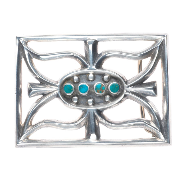 Vintage Navajo Blue Gem turquoise tufa/sand cast sterling silver belt buckle