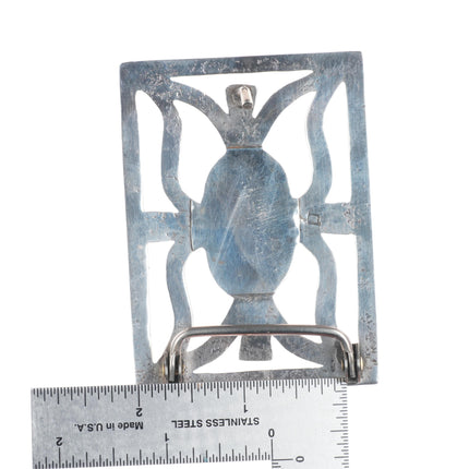 Vintage Navajo Blue Gem turquoise tufa/sand cast sterling silver belt buckle