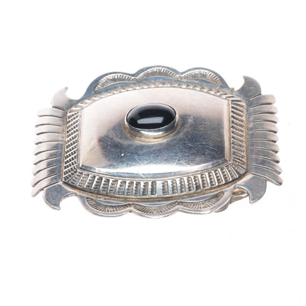 LJ Vintage Navajo sterling silver onyx belt buckle