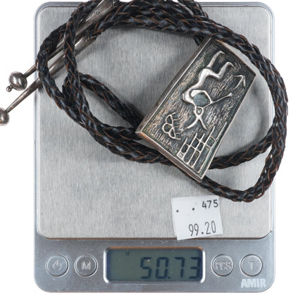 c1960 c-31 Hopi tufa cast sterling silver kokopelli bolo tie