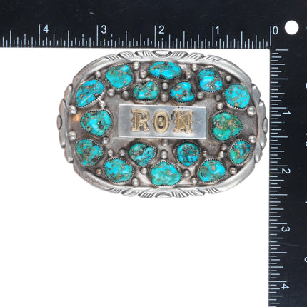 R Smith Vintage Navajo sterling silver nugget turquoise belt buckle Ron Monogram