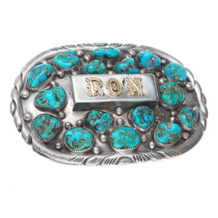 R Smith Vintage Navajo sterling silver nugget turquoise belt buckle Ron Monogram