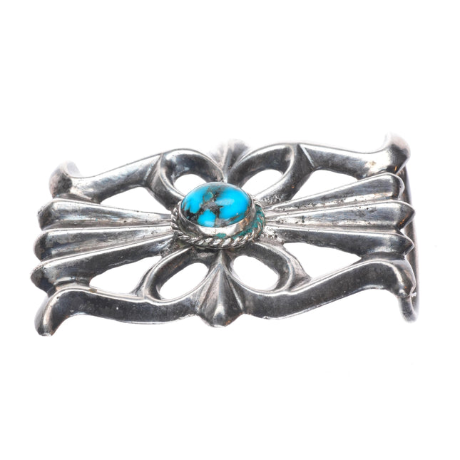Vintage Navajo sterling silver sandcast belt buckle with turquoise t