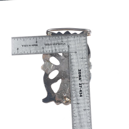 Vintage Navajo sterling silver sandcast belt buckle with turquoise t