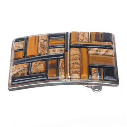 Supersmiths Navajo Black Jade, Tiger's Eye, Petrified wood sterling  belt buckle