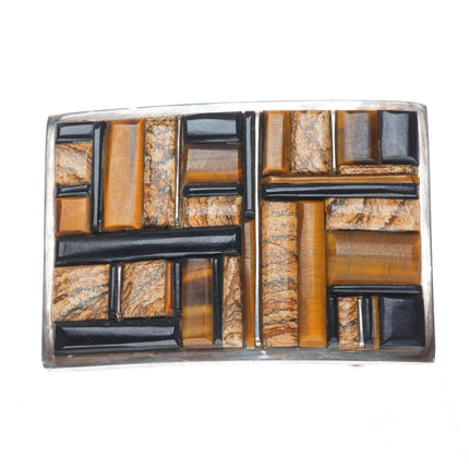 Supersmiths Navajo Black Jade, Tiger's Eye, Petrified wood sterling  belt buckle