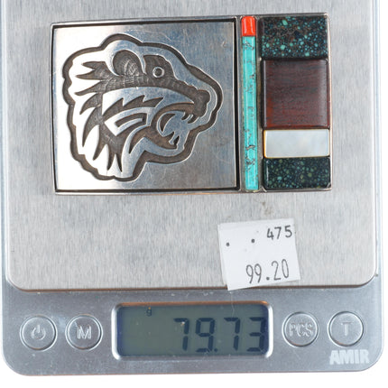 vintage Phillip Sekaquaptewa Hopi overlay/inlay sterling silver belt buckle